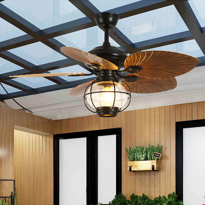 Remote Control Invisible pavilion balcony fan chandelier outdoor courtyard pavilion Chinese sunshine room ceiling fan lamp