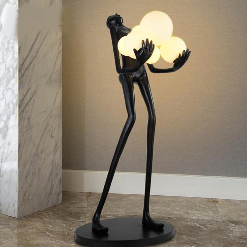 Hotel Lobby Floor lights Abstract Figure Art Sculpture Holding Ball Lamps Humanoid Statue white ball Lantern floor lamps