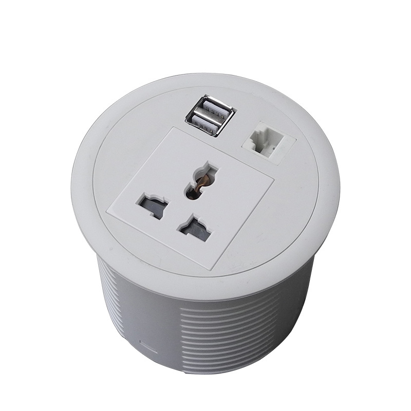 Universal power, two USB chargers and LAN white mini desktop socket for furniture power outlets