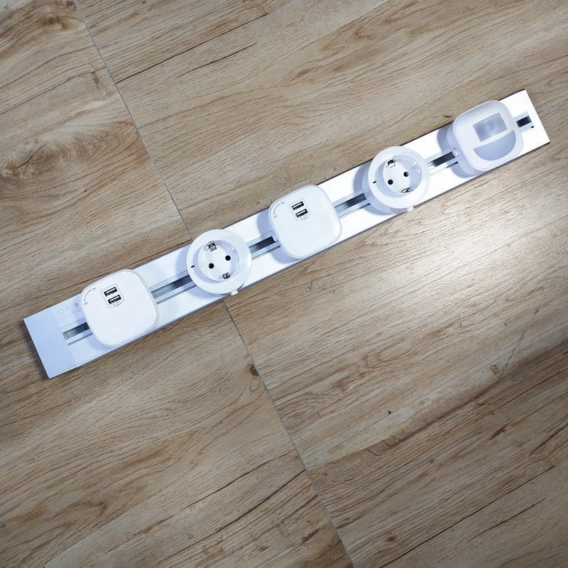 600mm Moveable Aluminum Alloy Electrical Rail tack system EU /Universal /UK power Socket with switch surget protector data