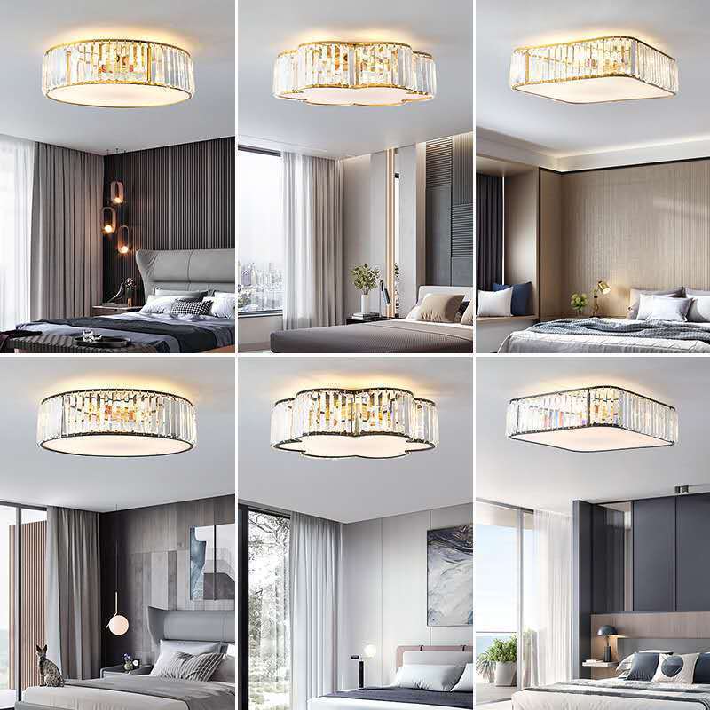 2023 New design unique shape modern ceiling lamp bedroom light K9 crystal ceiling lamp 220v with tricolour led light