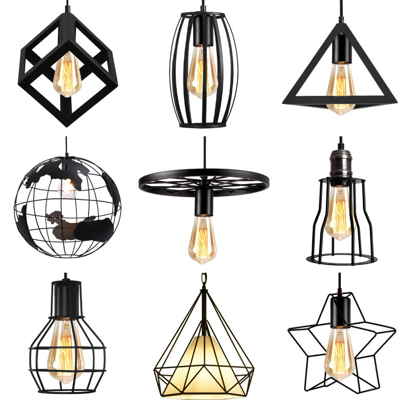 Modern metal frame multiple shapes chandelier ceiling lighting fixtures round E26 bar mini indoor art decor hotel pendant lamp