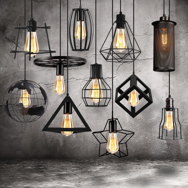 Modern metal frame multiple shapes chandelier ceiling lighting fixtures round E26 bar mini indoor art decor hotel pendant lamp