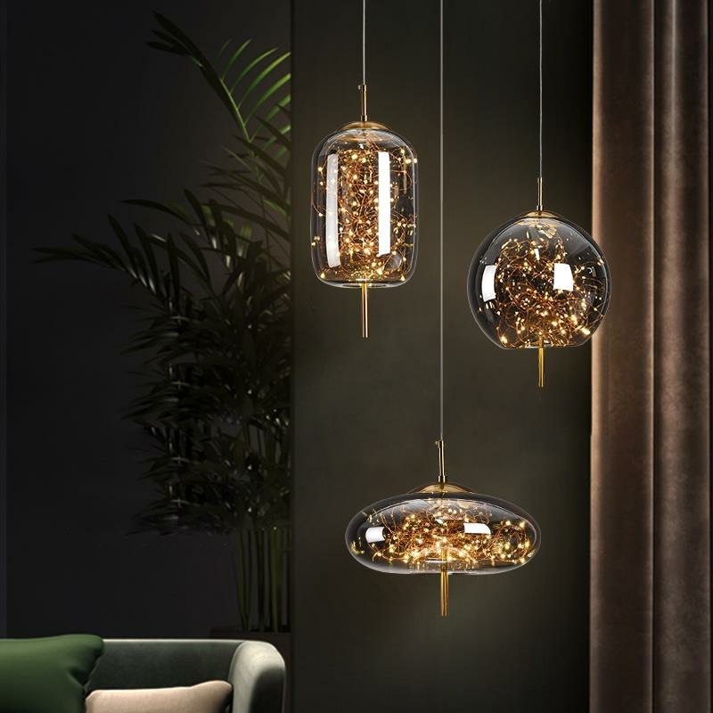 2023 Home Decor Led Lighting Fixtures Kitchen Restaurant Nordic Modern Hanging Polymorphic Glass Chandelier Metal Pendant Light