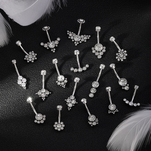 POENNIS 18pcs Surgical Steel Navel Ring Body Piercing with Multi Gem Cubic Zirconia Stainless Steel Belly Button Ring