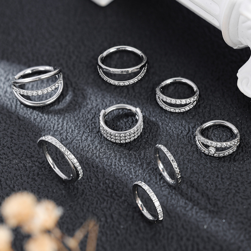 Wholesale Titanium Nose Piercing Nickel Free Hypoallergenic Septum Clicker CZ Hoop Nose Ring