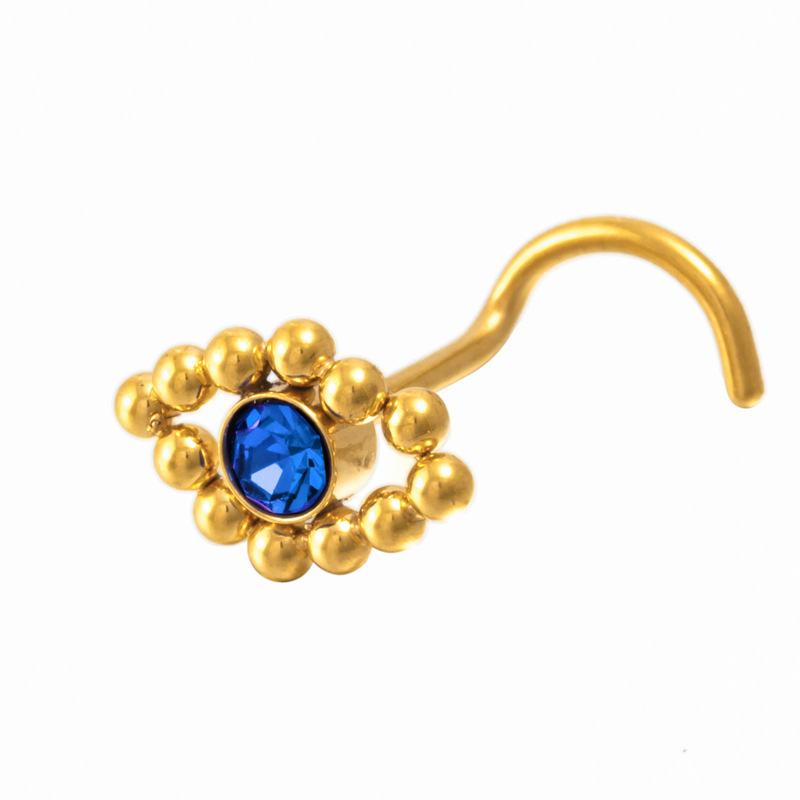 POENNIS 16 Gauge Gold Nose Stud Designs Stainless Steel Blue Evil Eyes Nose Studs For Women Men