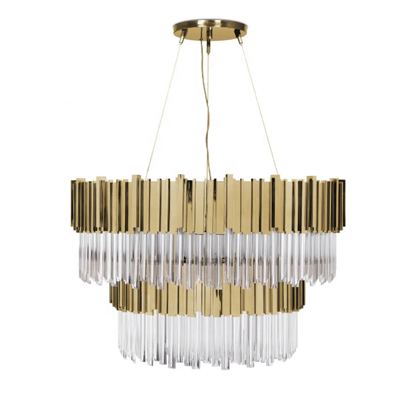 Custom new gold crystal double chandeliers ring nordic modern circular led restaurant living room pendant light for foyer