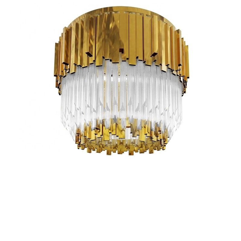 Wholesale European modern led round crystal low ceiling circle chandelier flush mounted lighting for master bedroom corridor