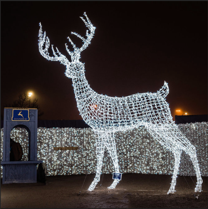 2023 hot sale outdoor large christmas reindeer sleighs 3D LED Elk motif lights statue big santa deer Xmas decoration