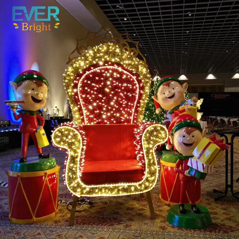 Shopping mall christmas led 3d santa throne chair motif decorations