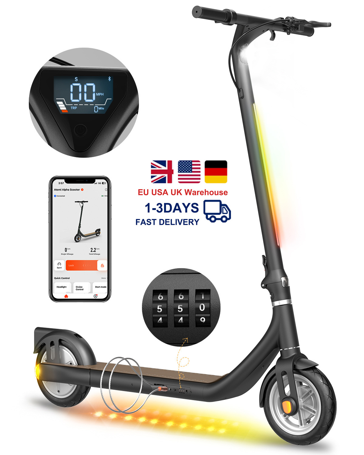 EU USA Stock 650W powerful Drive foldable Electric scooters 40Km Long Range  electr 9-inch Tires Folding eScooter For Adult