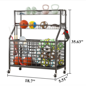 Sports Equipment Organizer Ball Storage Rack Sports Gear Storage Garage Organizer with Basket and Hooks