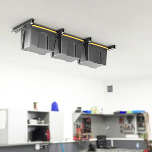 Overhead Garage Storage Bin Rack - Ceiling Bracket for Holding Gallon Tote - Organization Shelving and Track