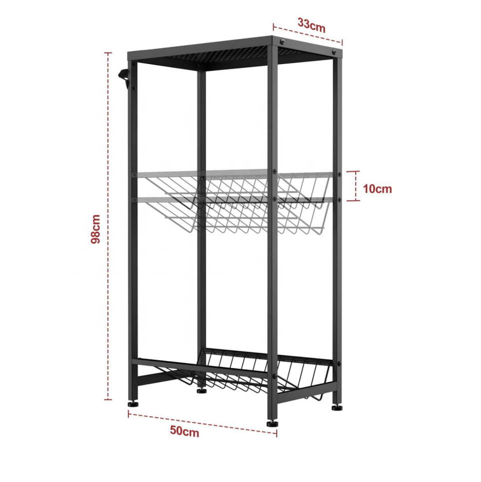 Drinks Crate Rack with Metal Mesh Holder, Shelves for Drinks Crates for 2 Crates, Small Drinks Shelf with Adjustable Feet