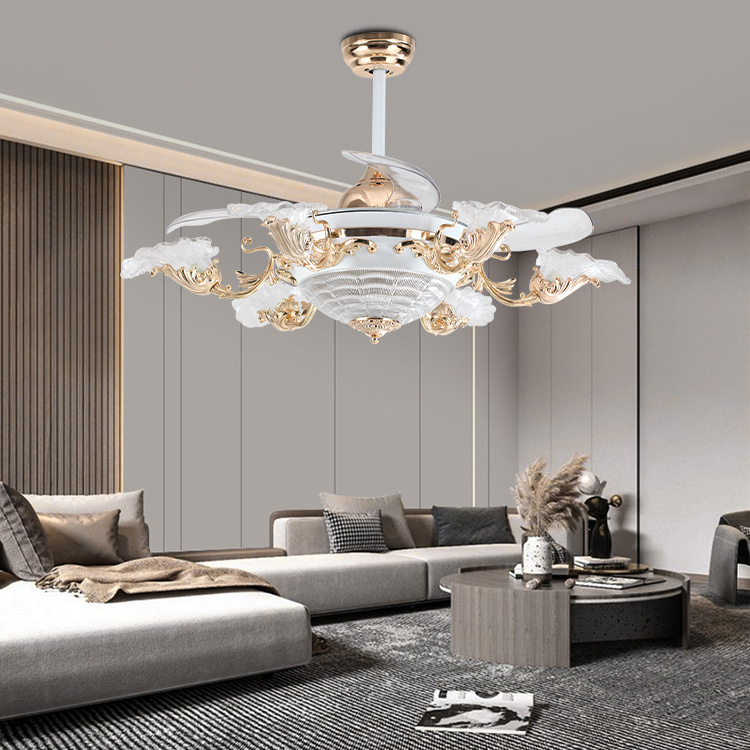 2022 New Led Ceiling Fans Luxury Chandelier Light Remote Ceiling Fan Light Fandelier retractable Ceiling Fan With Light