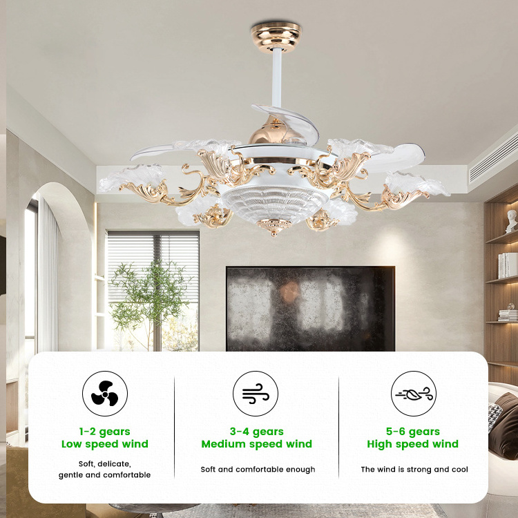 2022 New Led Ceiling Fans Luxury Chandelier Light Remote Ceiling Fan Light Fandelier retractable Ceiling Fan With Light