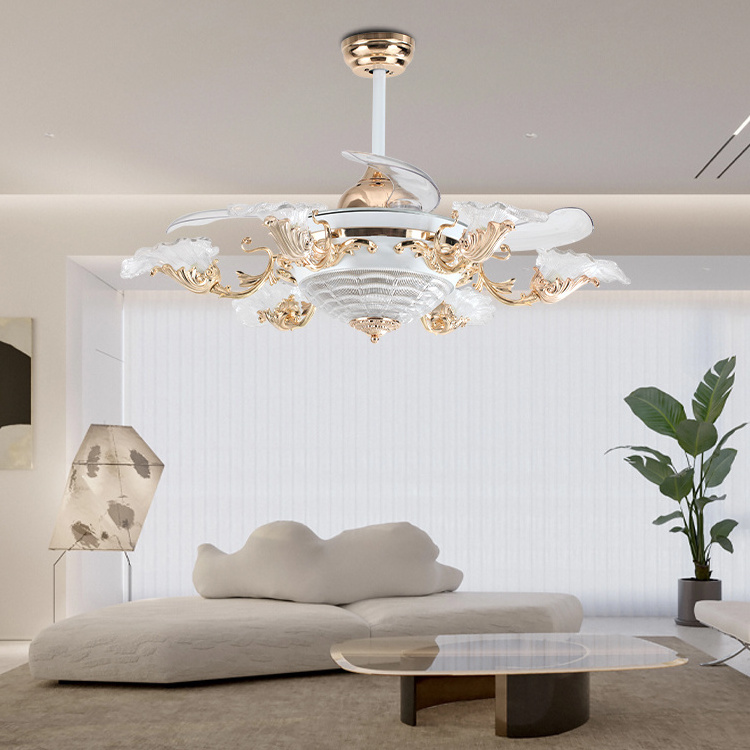 2022 New Led Ceiling Fans Luxury Chandelier Light Remote Ceiling Fan Light Fandelier retractable Ceiling Fan With Light