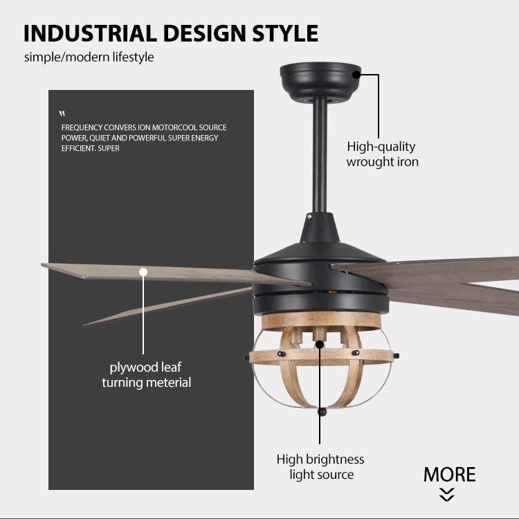 Fengmei 52 Inch 4 Plywood Ceiling Fan AC motor With Remote Modern Ceiling Fan With E12 Blub Light Kit