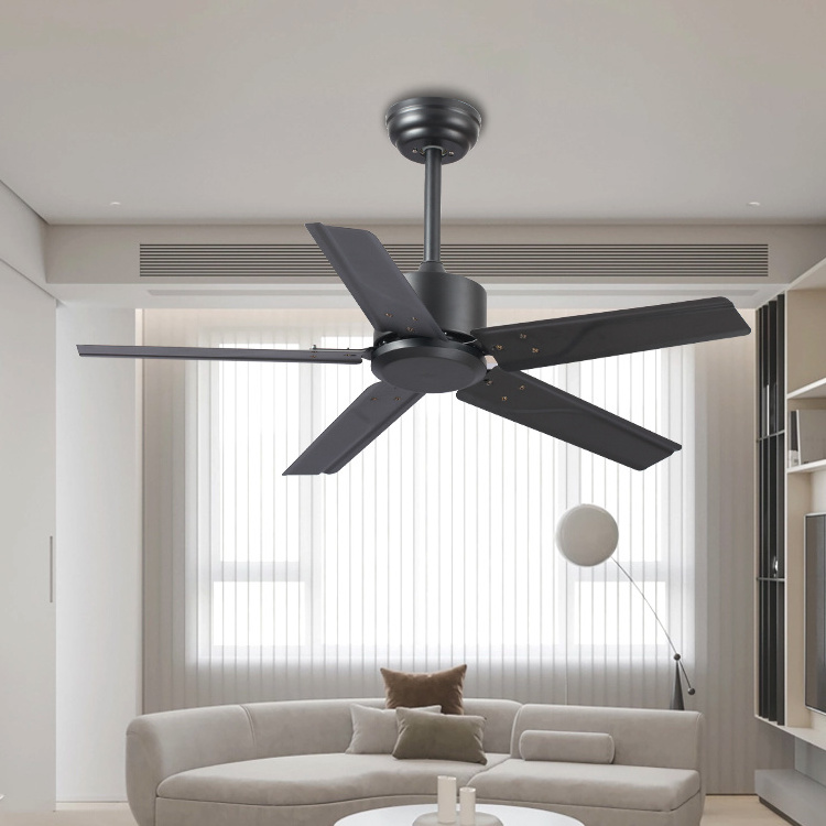 Ceiling Fan Cheap Price 48 Inch 220 Volts 5 Matte Black Metal Blade Remote Control hunter Ceiling Fans Without Light