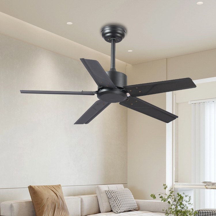 Ceiling Fan Cheap Price 48 Inch 220 Volts 5 Matte Black Metal Blade Remote Control hunter Ceiling Fans Without Light