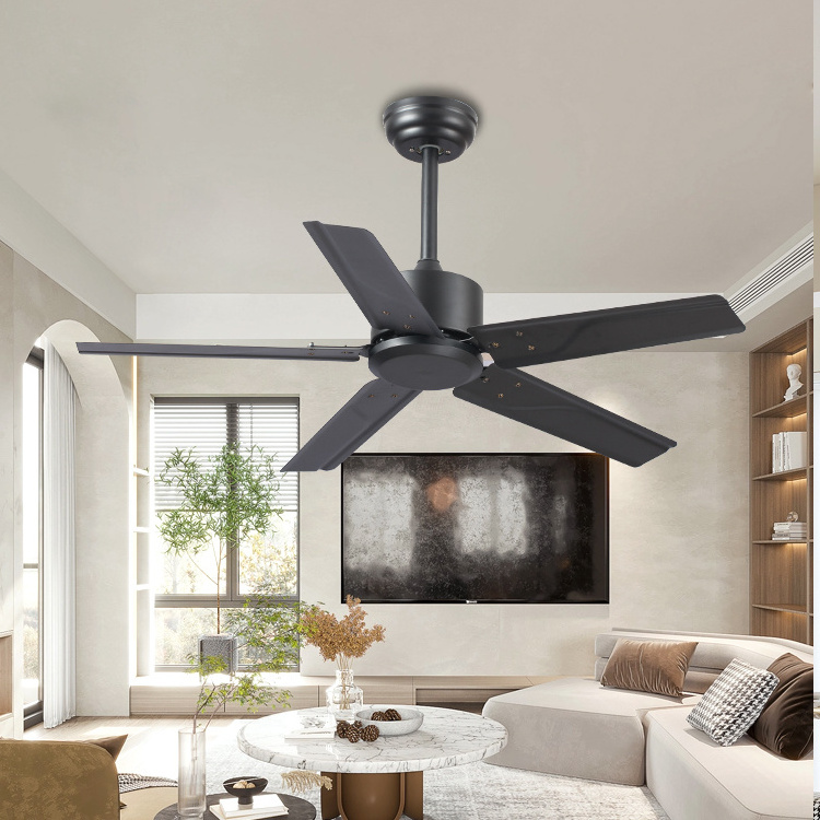 Ceiling Fan Cheap Price 48 Inch 220 Volts 5 Matte Black Metal Blade Remote Control hunter Ceiling Fans Without Light