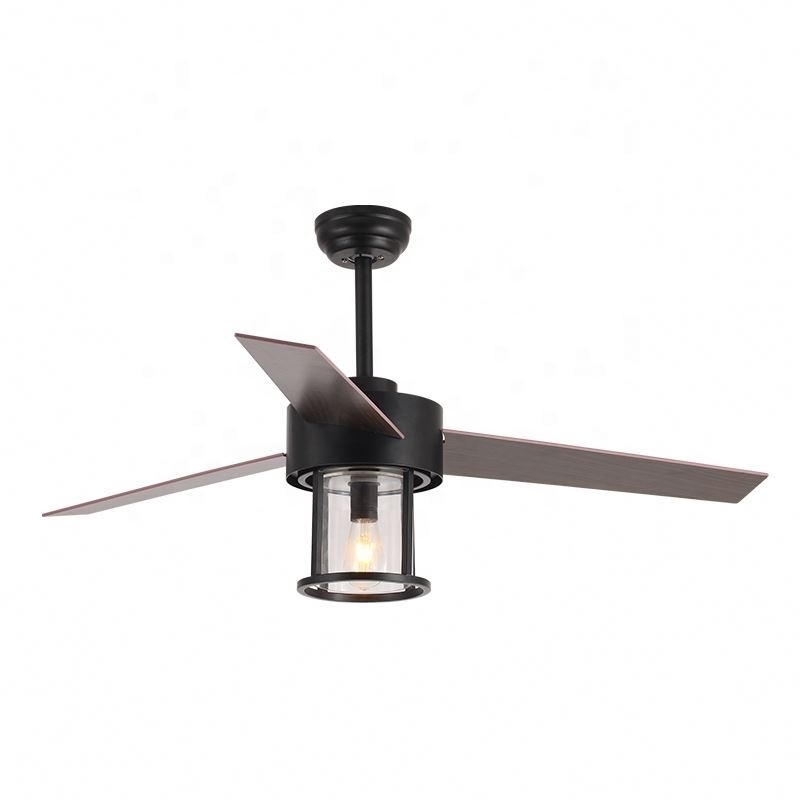 European Style Modern Matt Black Decor Indoor Outdoor 52Inch Chandelier Ceiling Fan With Light