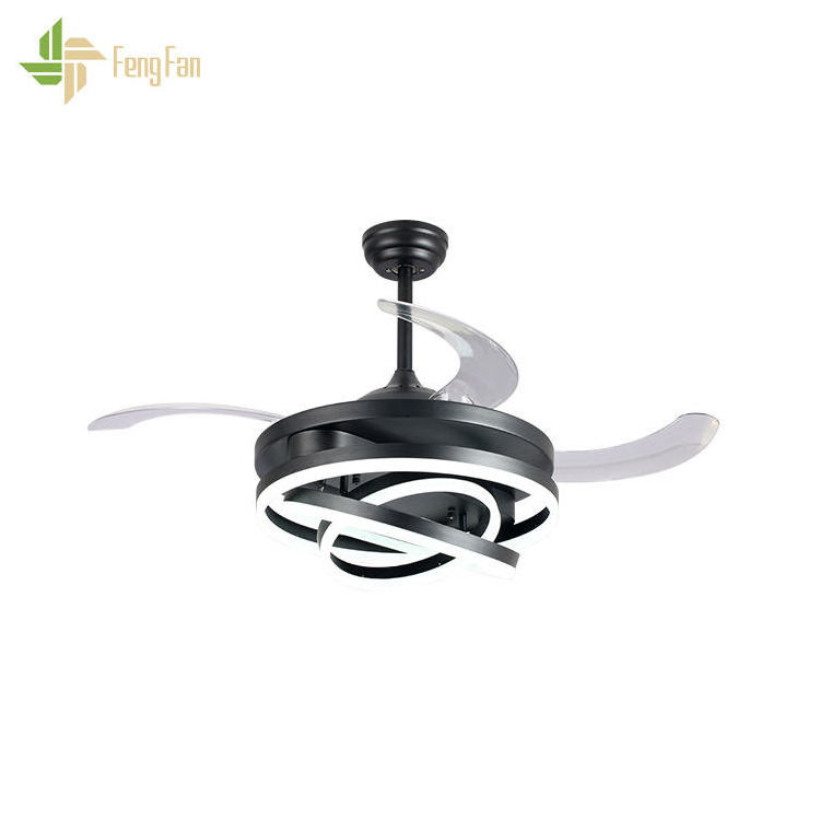 Cheap Invisible Retractable Blade Fan Chandelier Luxury Home Decorative Modern Ceiling Fan With Light Led Lamp