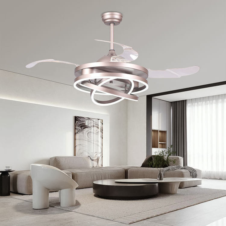 Cheap Invisible Retractable Blade Fan Chandelier Luxury Home Decorative Modern Ceiling Fan With Light Led Lamp