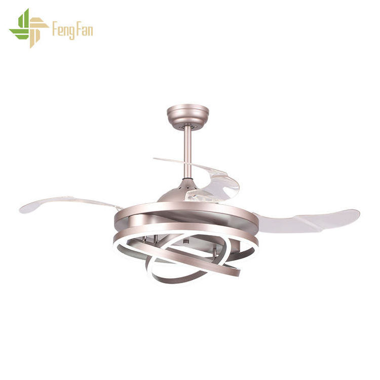 Cheap Invisible Retractable Blade Fan Chandelier Luxury Home Decorative Modern Ceiling Fan With Light Led Lamp