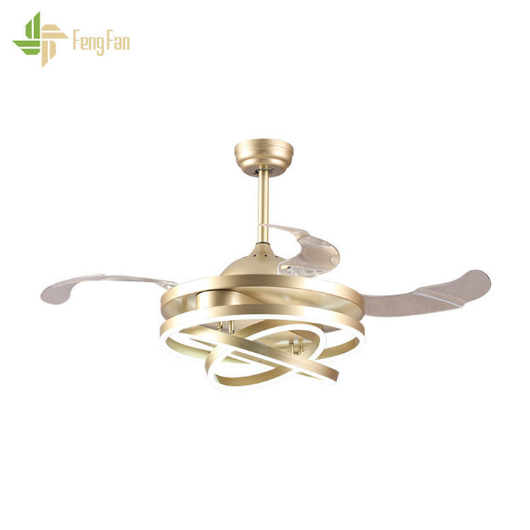 Cheap Invisible Retractable Blade Fan Chandelier Luxury Home Decorative Modern Ceiling Fan With Light Led Lamp