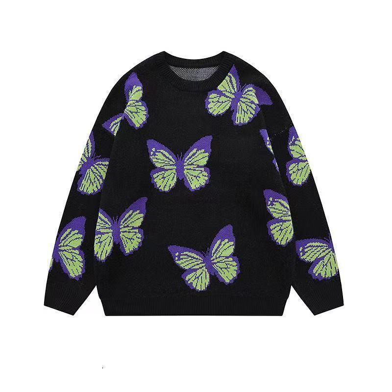 Fashion Men Cotton Clothes Flower Butterfly Knitted Winter sweater long sleeve knitted pullover custom cotton sweater