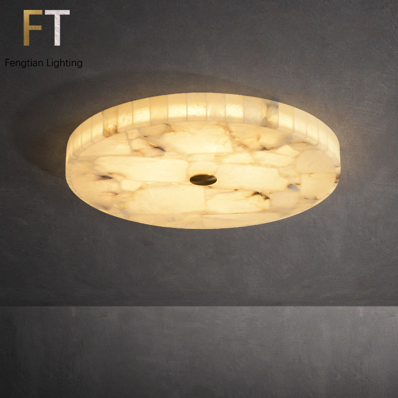 Light luxury copper LED alabaster lamp modern new Chinese circular simple Absorb dome light study bedroom ceiling light