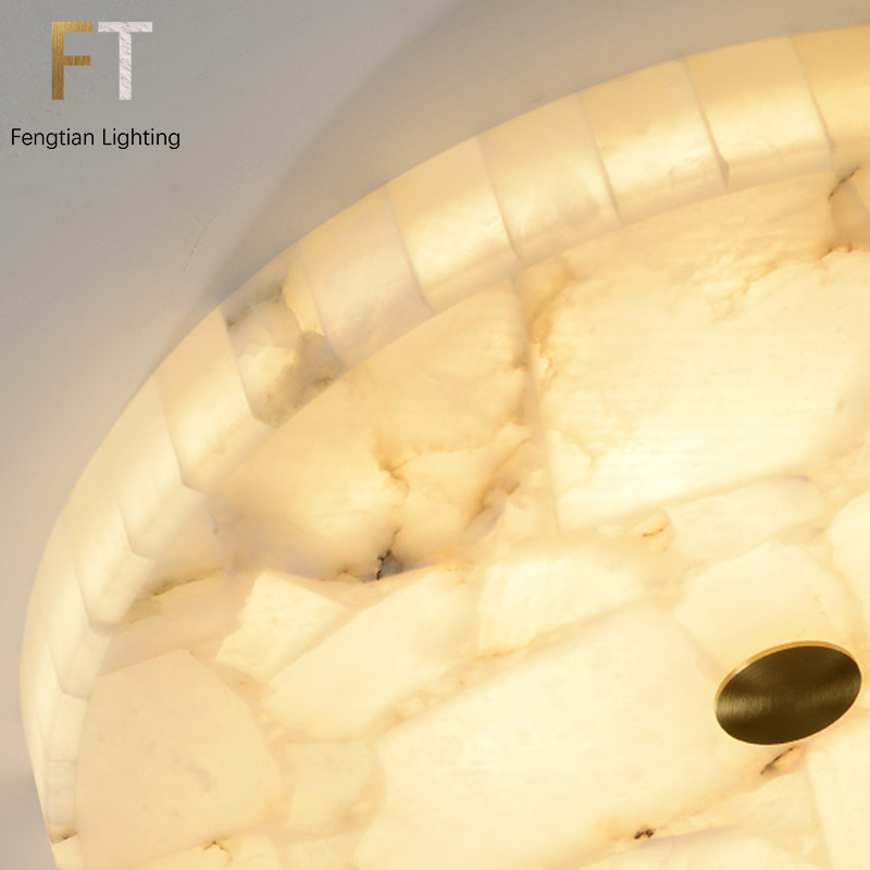 Light luxury copper LED alabaster lamp modern new Chinese circular simple Absorb dome light study bedroom ceiling light