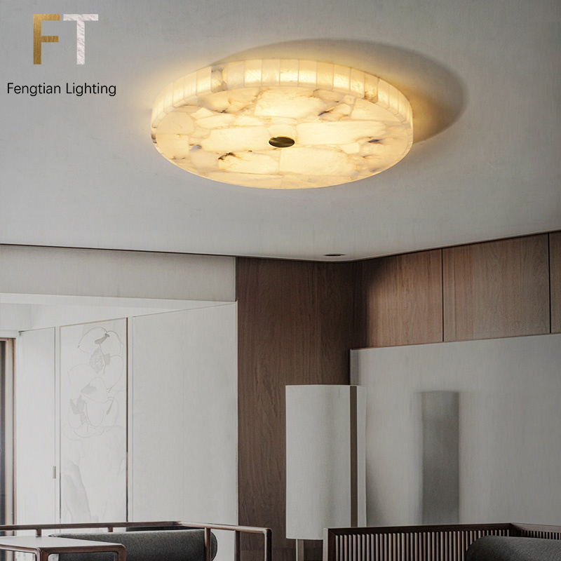 Light luxury copper LED alabaster lamp modern new Chinese circular simple Absorb dome light study bedroom ceiling light