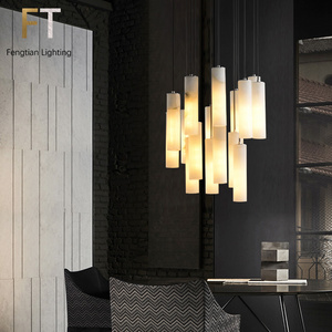 Modern Foyer Indoor White Pendant Lights Minimalist Alabaster Linear Round Hanging Lamp For Dining Room