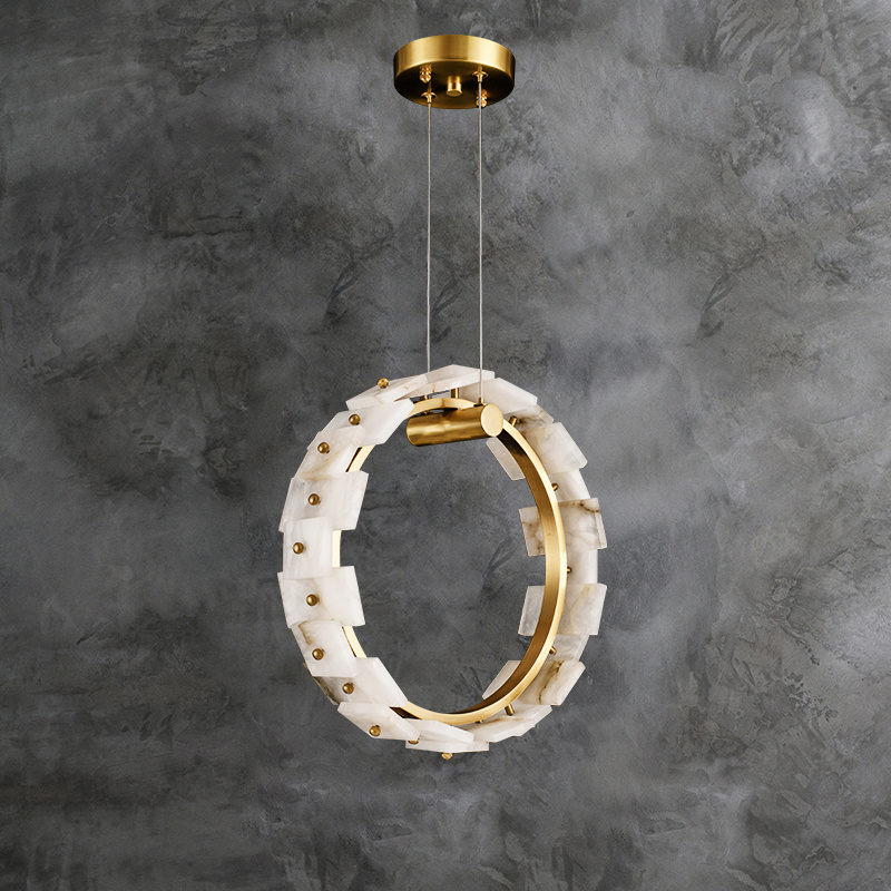 Grid Marble Geometric Block Lamp Frame Copper Lanterns Chandeliers Modern Circular Round Lights For Home