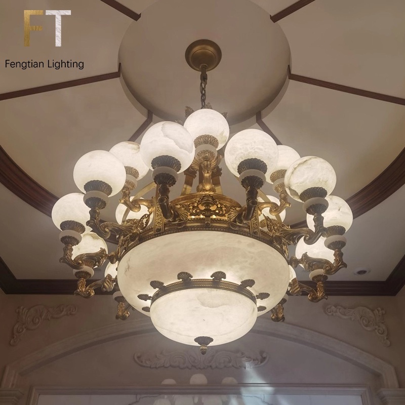 Retro style chandelier Alabaster Chandelier Gold Chandelier Hall interior decoration luxury lighting