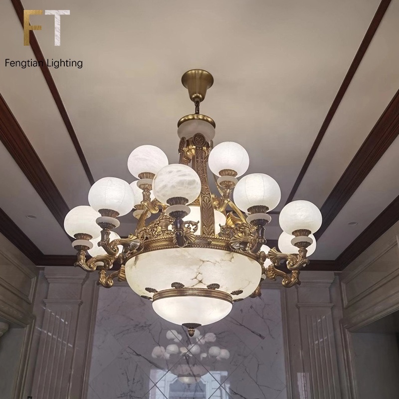 Retro style chandelier Alabaster Chandelier Gold Chandelier Hall interior decoration luxury lighting