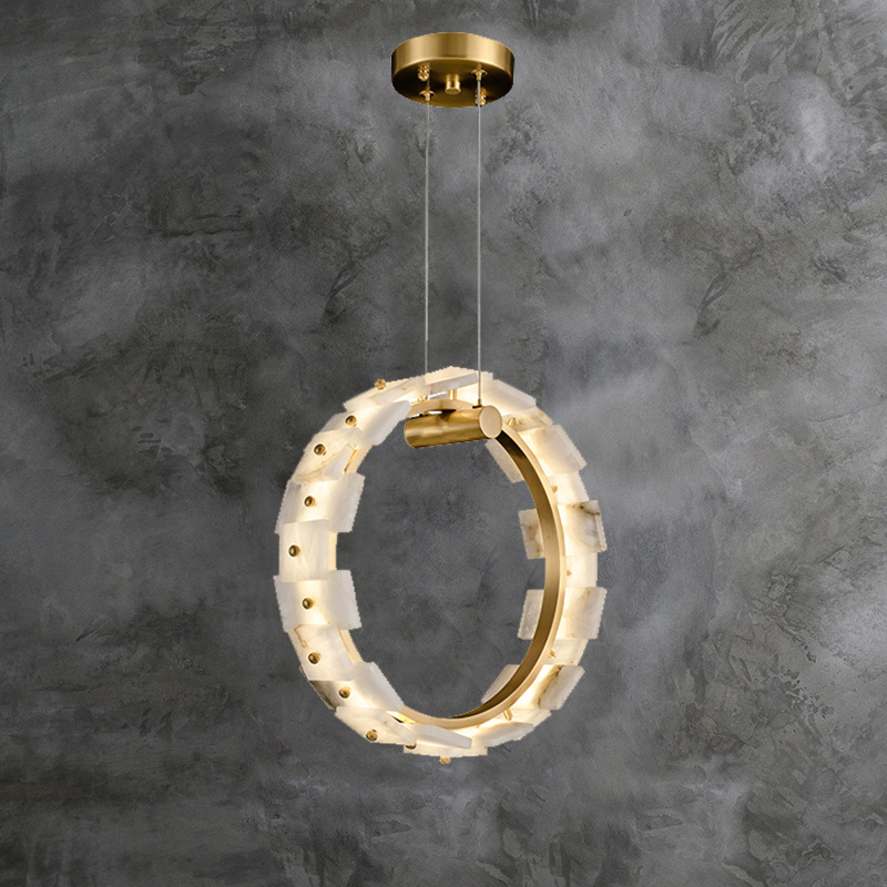 Grid Marble Geometric Block Lamp Frame Copper Lanterns Chandeliers Modern Circular Round Lights For Home