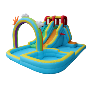 2024 Hot Sale Double Slide Water Park Basketball Rock Climbing With Blower