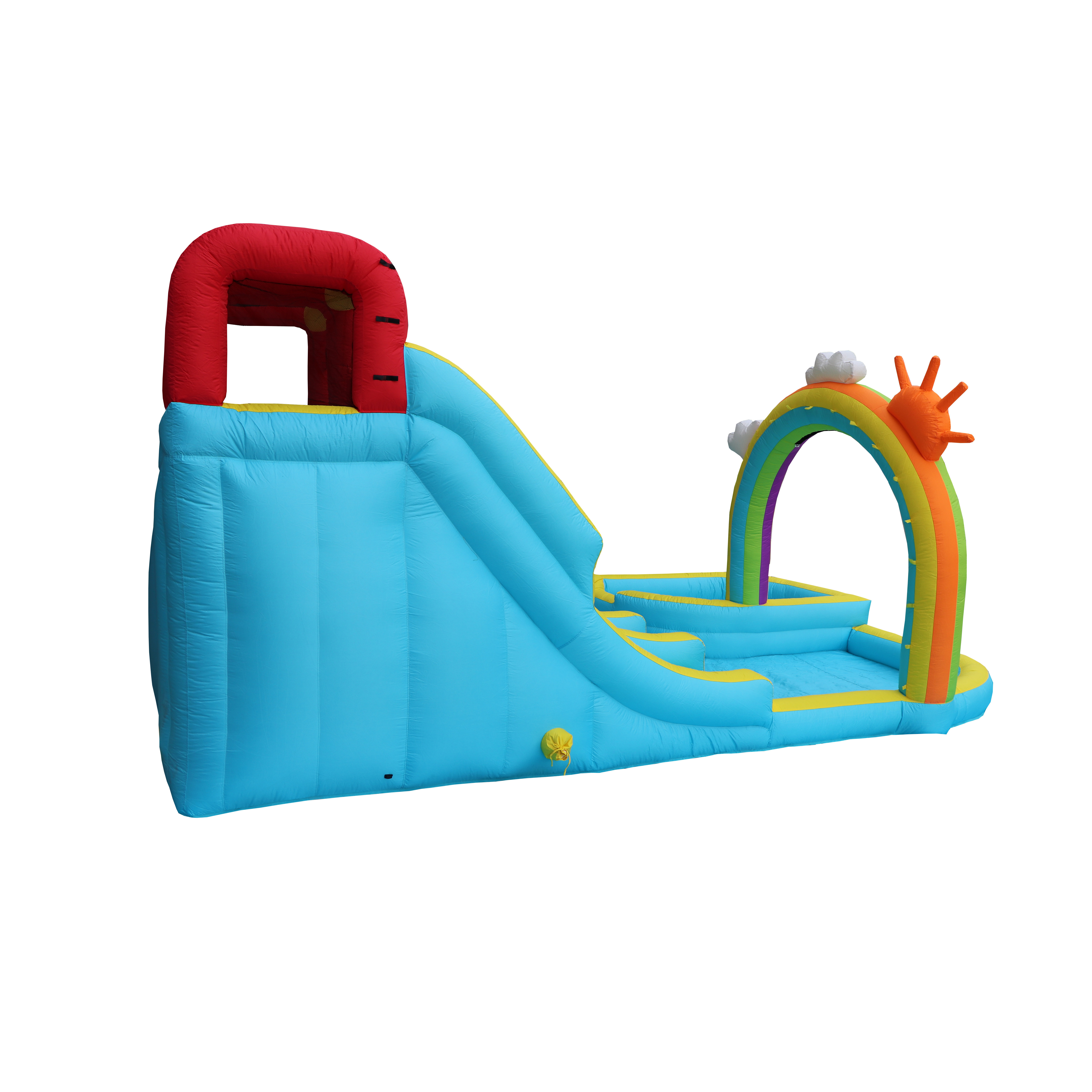 Inflatable Water Park With Dual Slide , Double Pool, Ring Sprinkler, Basketball, Rock Climbing And Blower