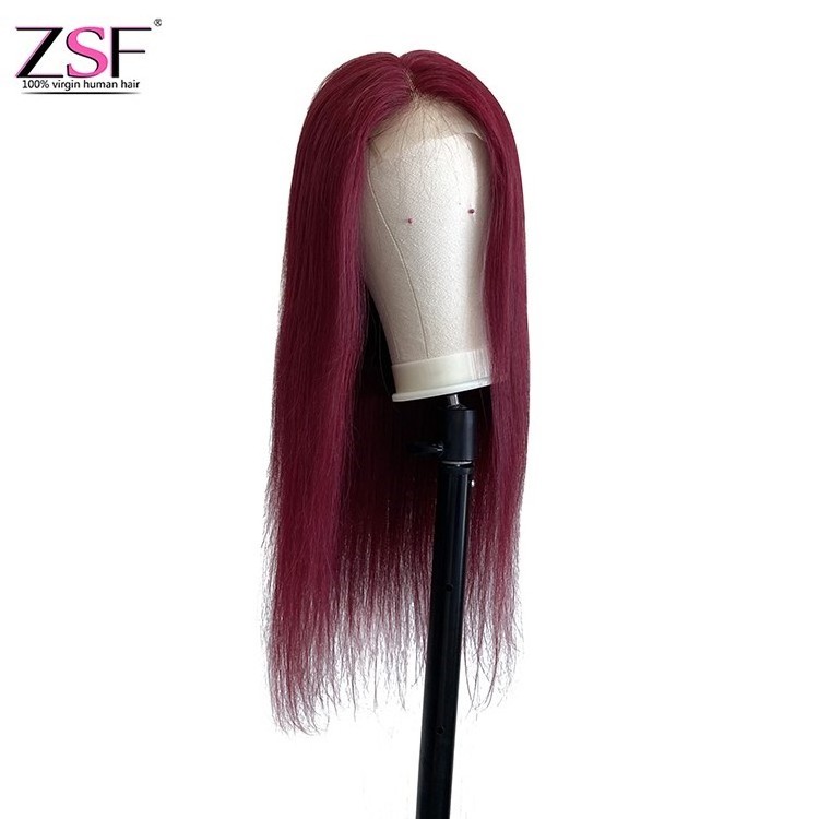 ZSF 1B 99j Red Burgundy Color Human Hair Wholesale Body Wave Lace Front Wig Brazilian Virgin Hair Wig With Baby Hair