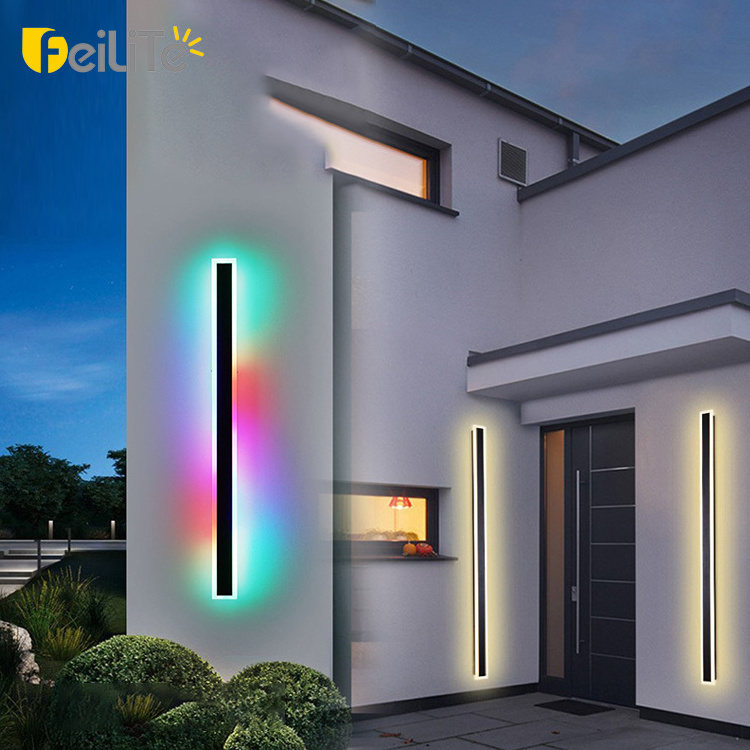 110v Modern Exterior Linear Strip Wall Lamp Garden Sconce 6w 12w 16w 20w 24w 30w 34w 40w 48w Rgb Long Led Wall Light