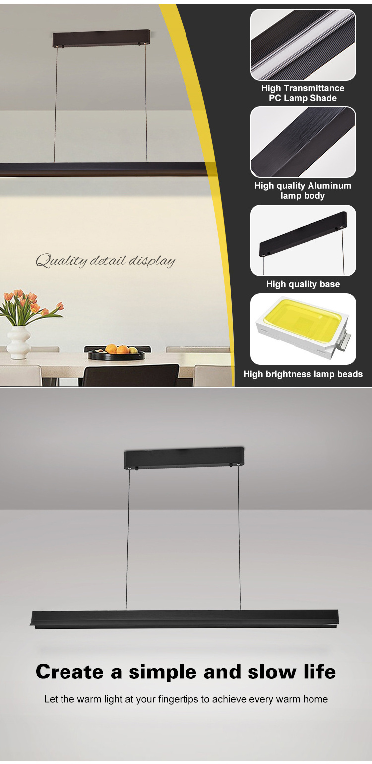 Modern Design Dining Room Kitchen Island Decorative Pendant Lamp 48w Led Chandelier Linear Pendant Light