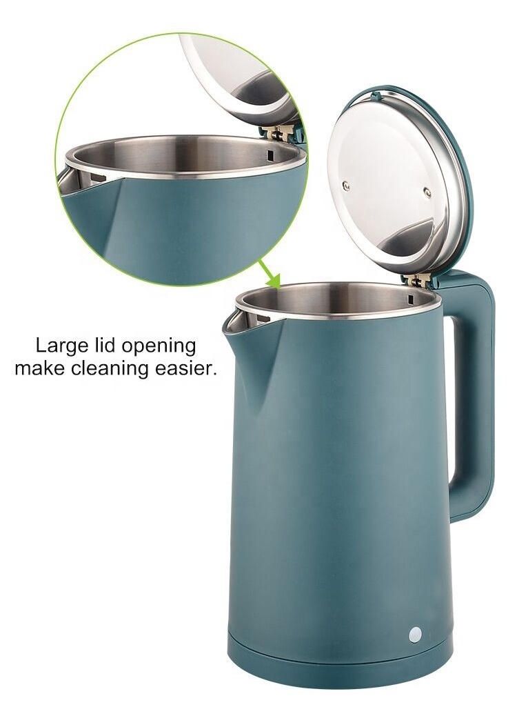 OEM custom dark green dry boil protection luxury 2 liter electric kettle double walled for hotel/ household