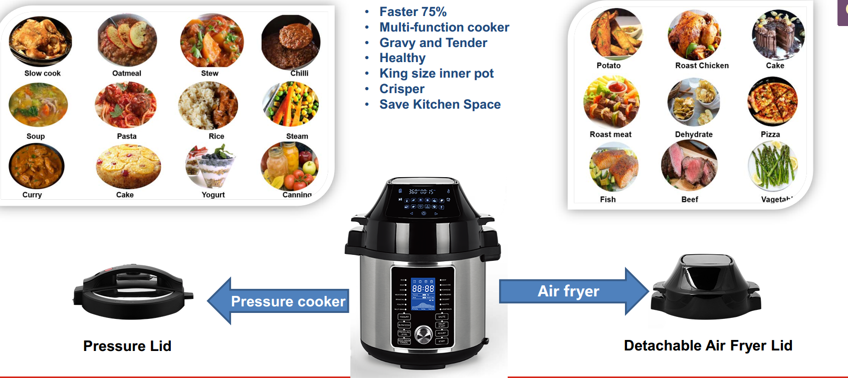 GTAP06AMulti Cooking Pot appliance Electric home kitchen Air Fryer pressure cooker