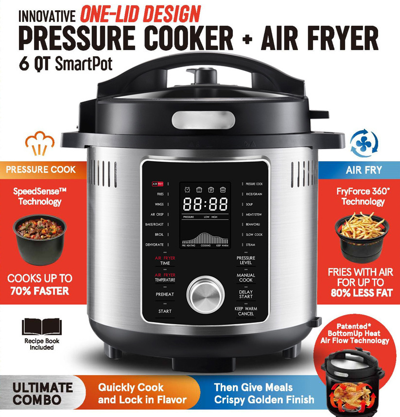 06DB One Lid Design Factory Multi Kitchen 6L Pressure Cooker Air Fryer Combo