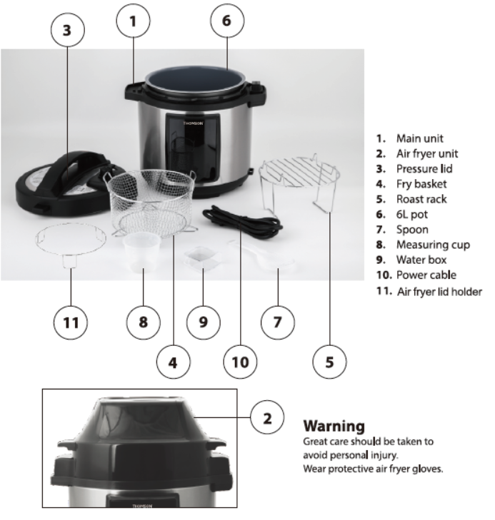 GTAP06-B1 Factory Multi Kitchen Appliance Capacity 6QT All In One 6L Pressure Cooker Air Fryer Combo