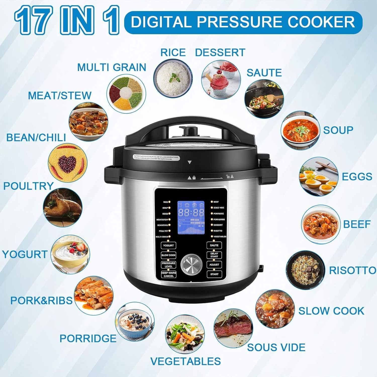 17-in-1 Pressure Cooker 6 Quart Electric Pressure Cooker Air Fryer Combo,Broil,Dehyrate,Slow Cook,Saute',Warmer&Sterilizer